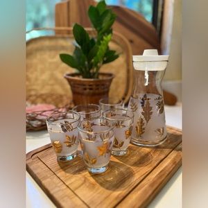 S/5 vintage gold leaf Libbey glasses